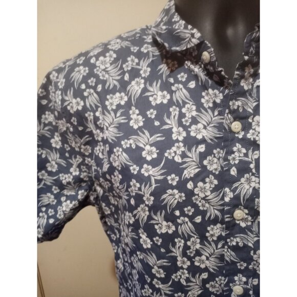 New Hawker Rye Mens Large L Button Down Shirt Blue Floral Cotton Regular Fit NWT - Picture 6 of 14